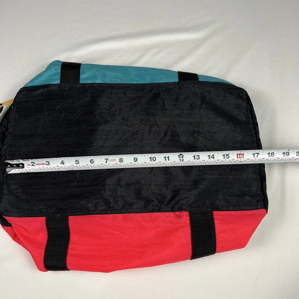 Vintage Bugle Boy Duffel Bag 90s Colorblock Teal Red Black Nylon Gym Travel Bag